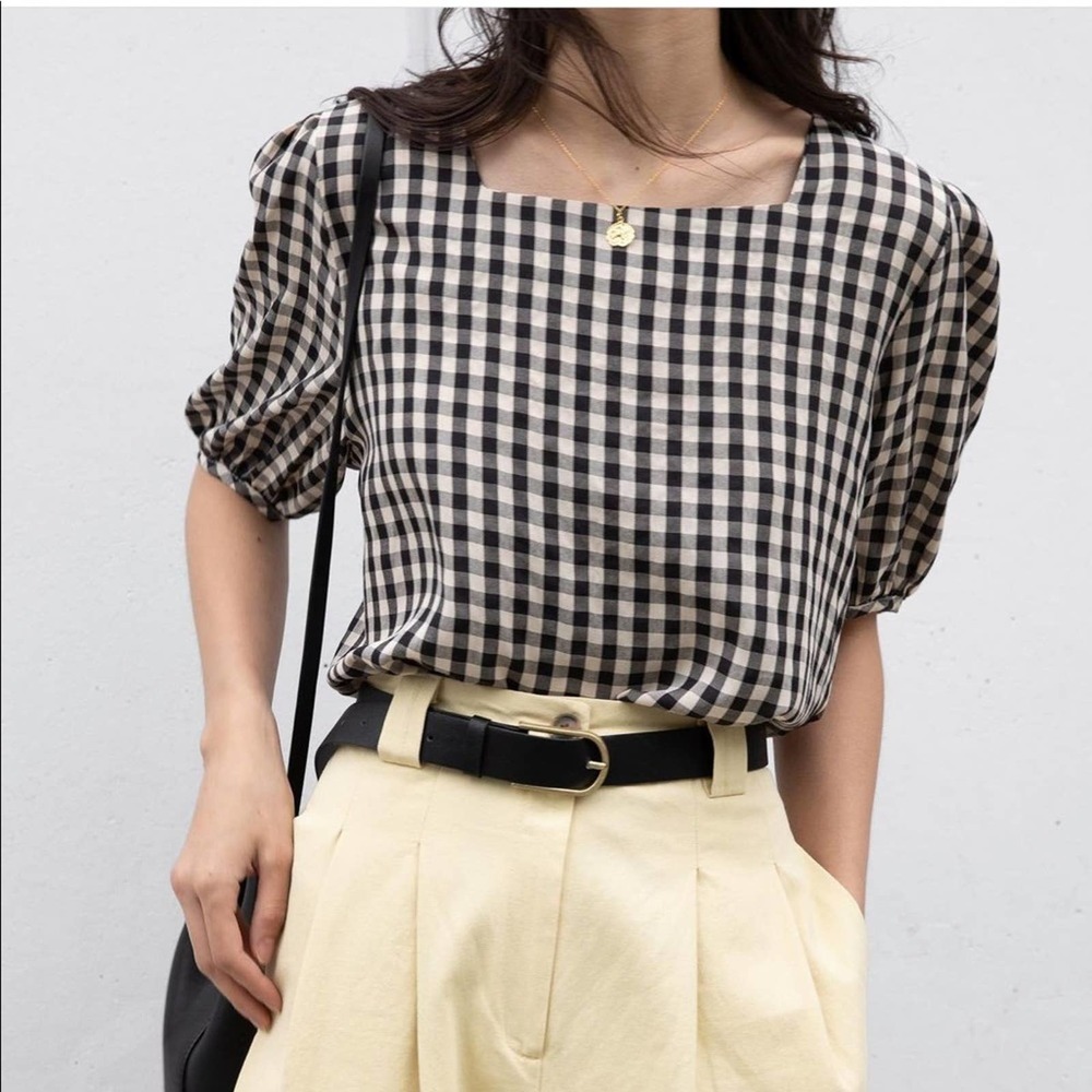 Oak and Fort Puff Sleeve Gingham Top